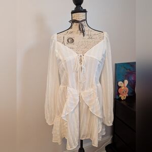 Cottage Fairy White Ruffle Romper with Tie Detail